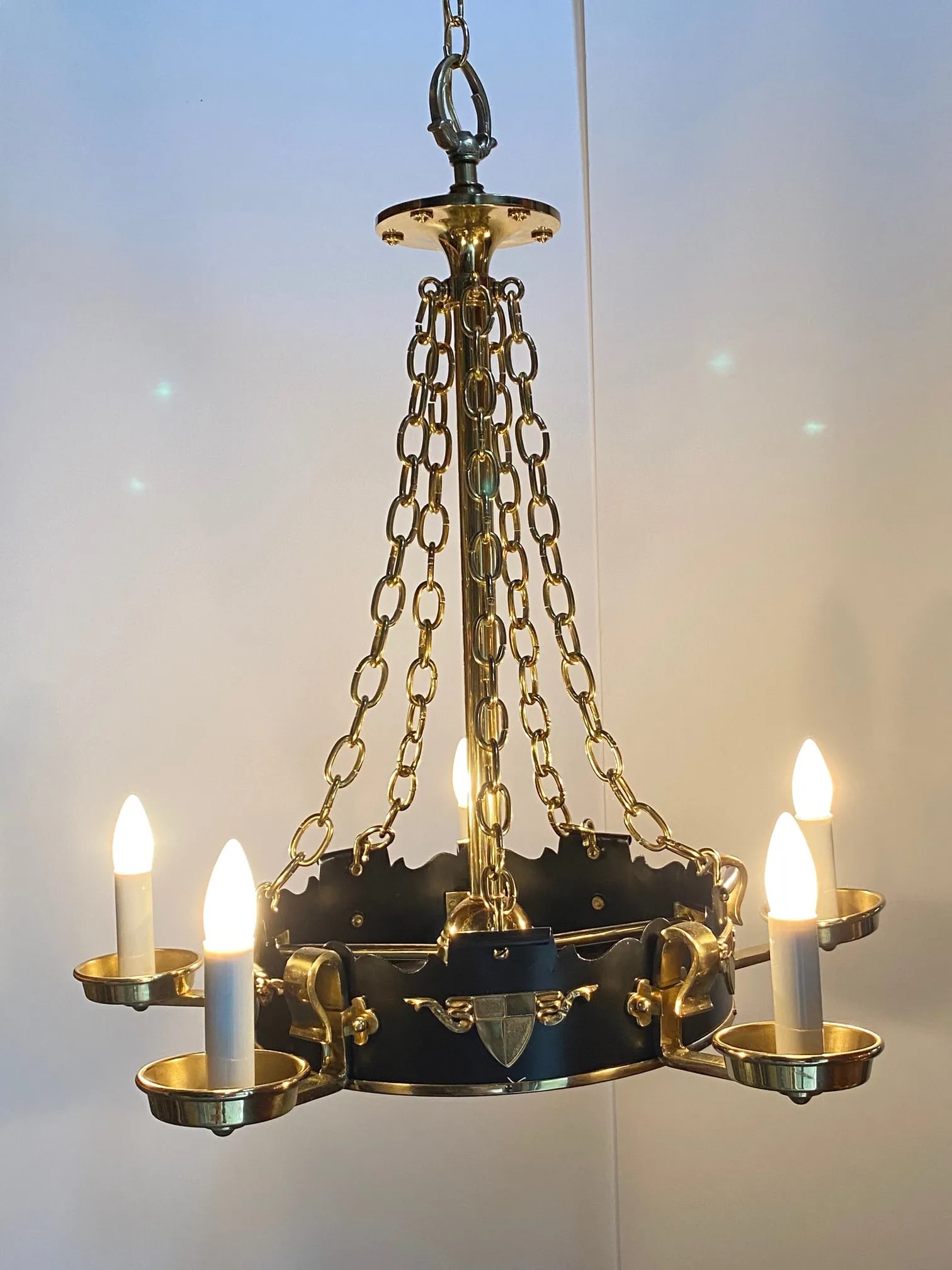 Brass and Ebonized Black Chandelier - 13