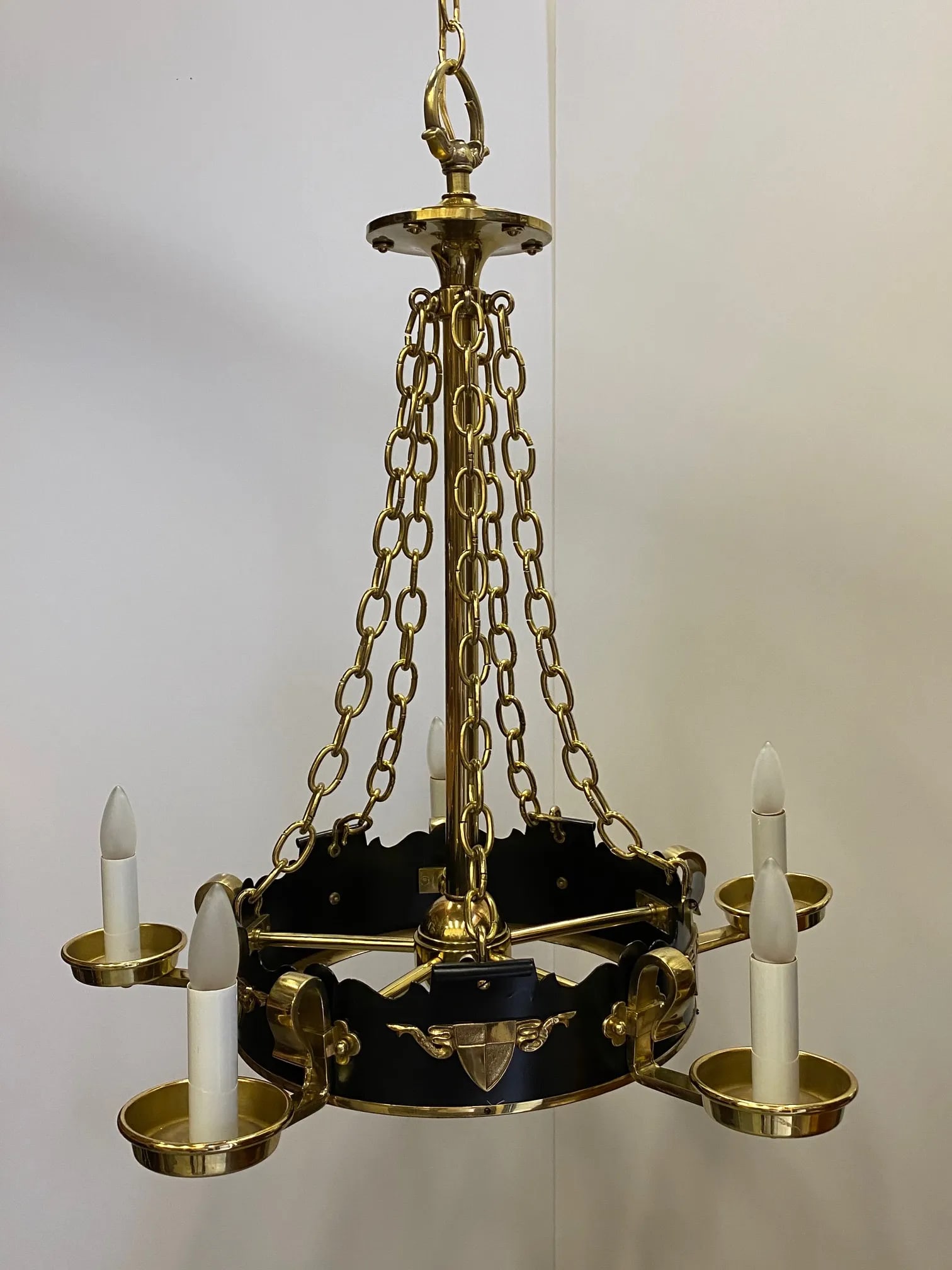 Brass and Ebonized Black Chandelier - 2
