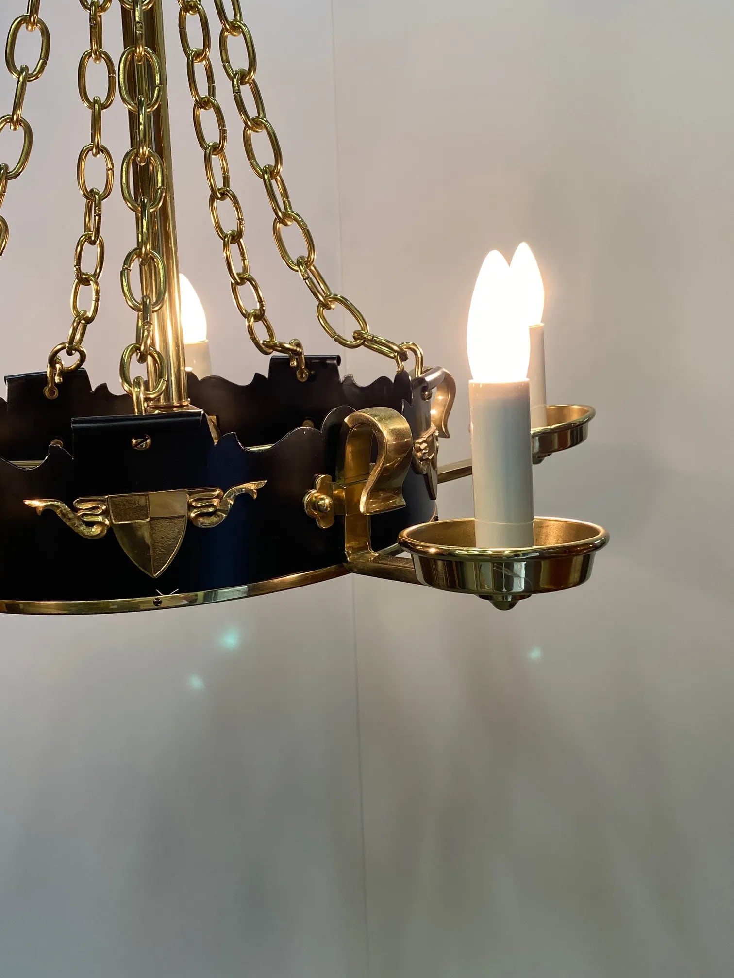 Brass and Ebonized Black Chandelier - 4