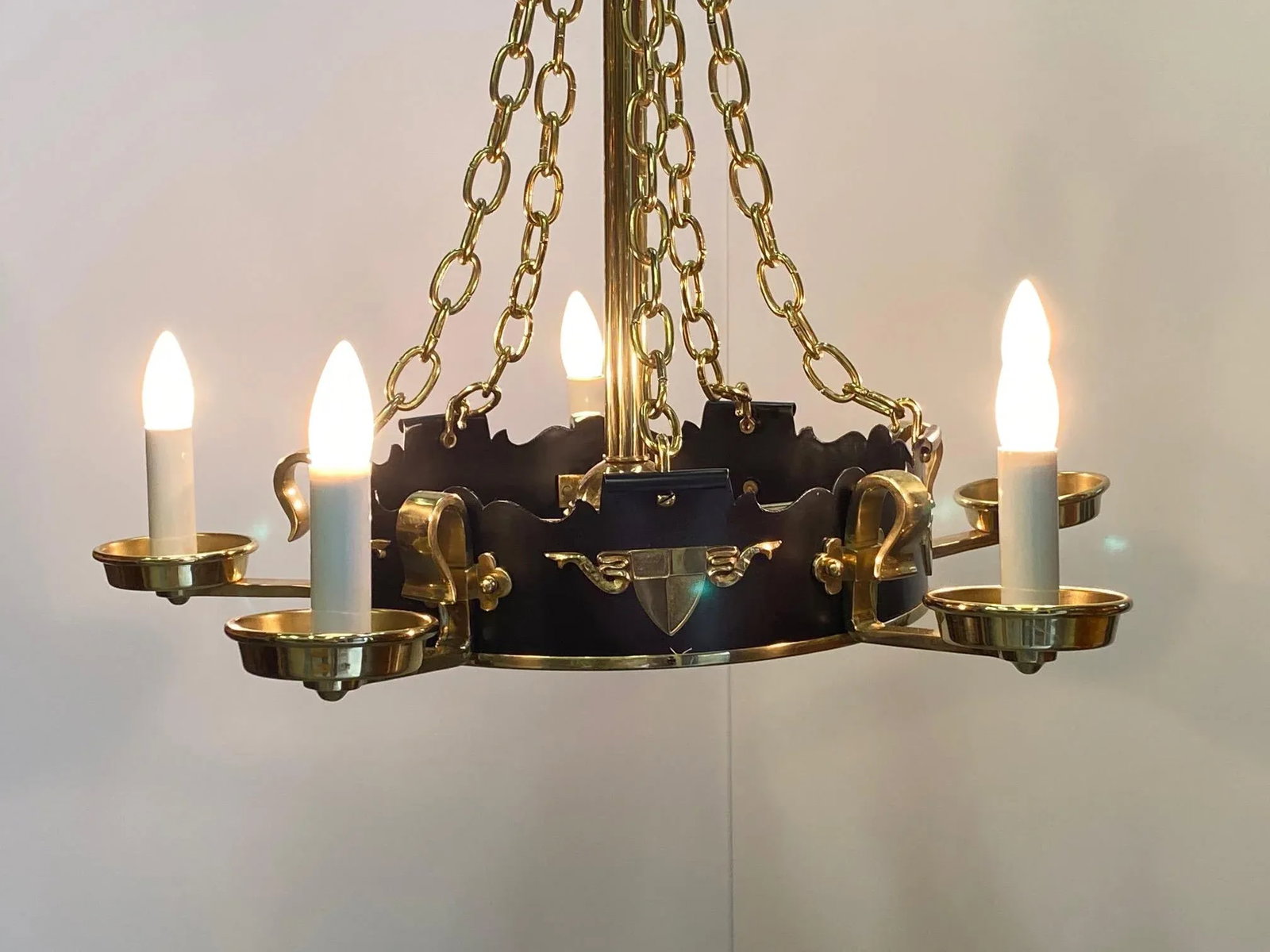 Brass and Ebonized Black Chandelier - 7
