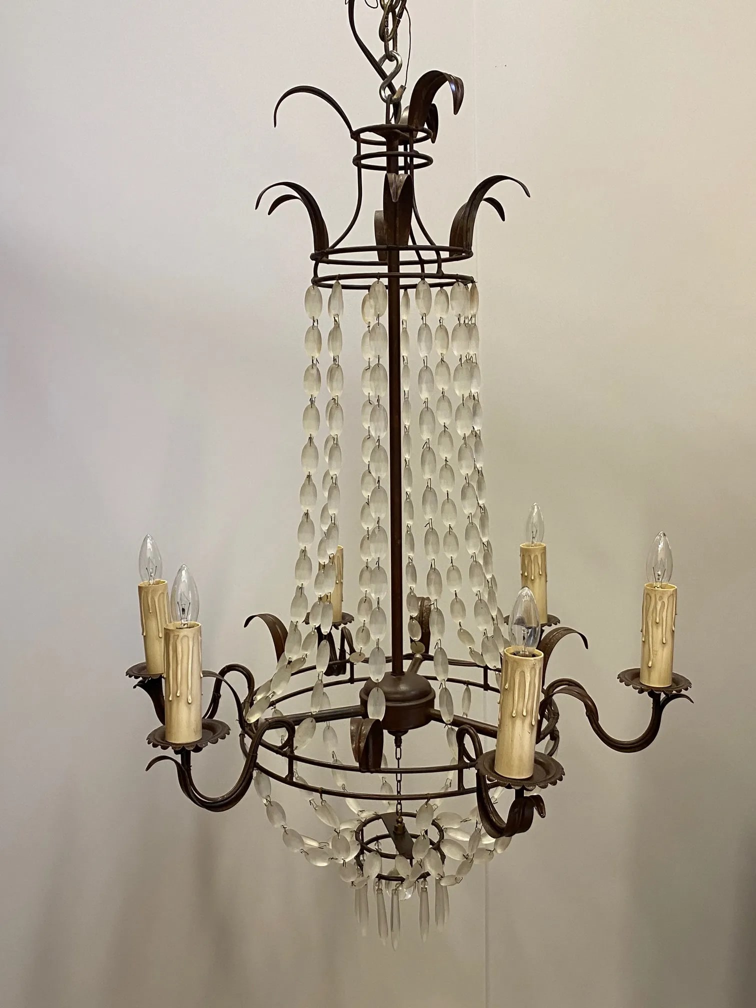 Italian Empire Style Iron and Frosted Glass Chandelier - 10