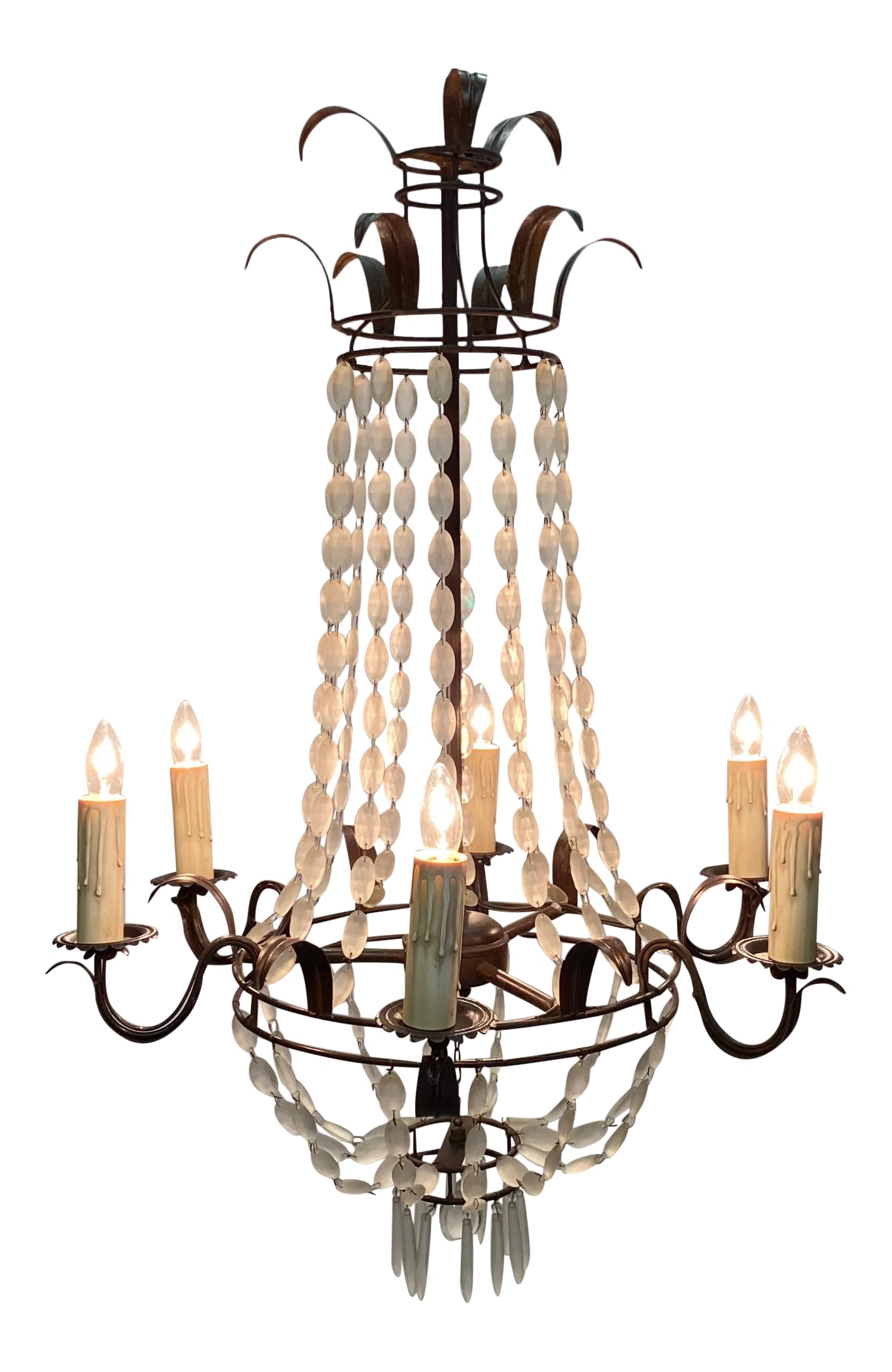 Italian Empire Style Iron and Frosted Glass Chandelier (1 of 13)