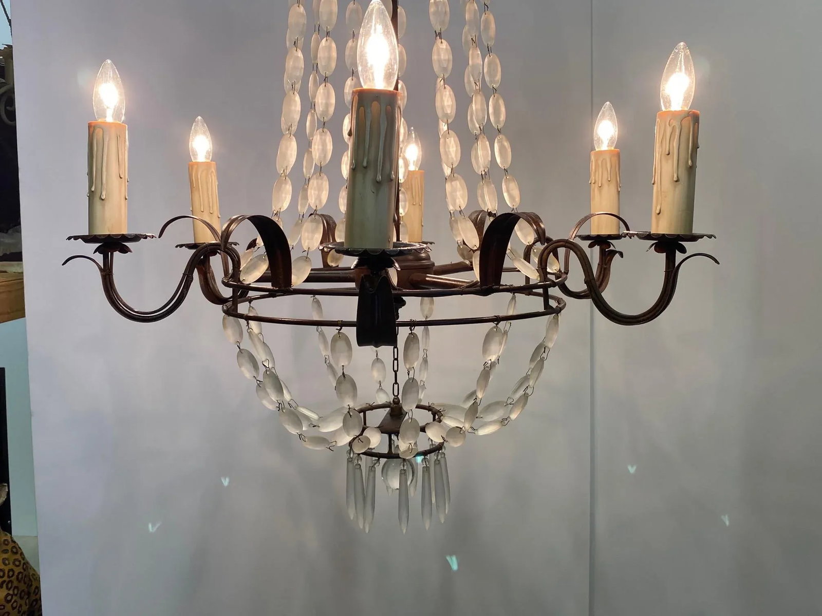 Italian Empire Style Iron and Frosted Glass Chandelier - 3