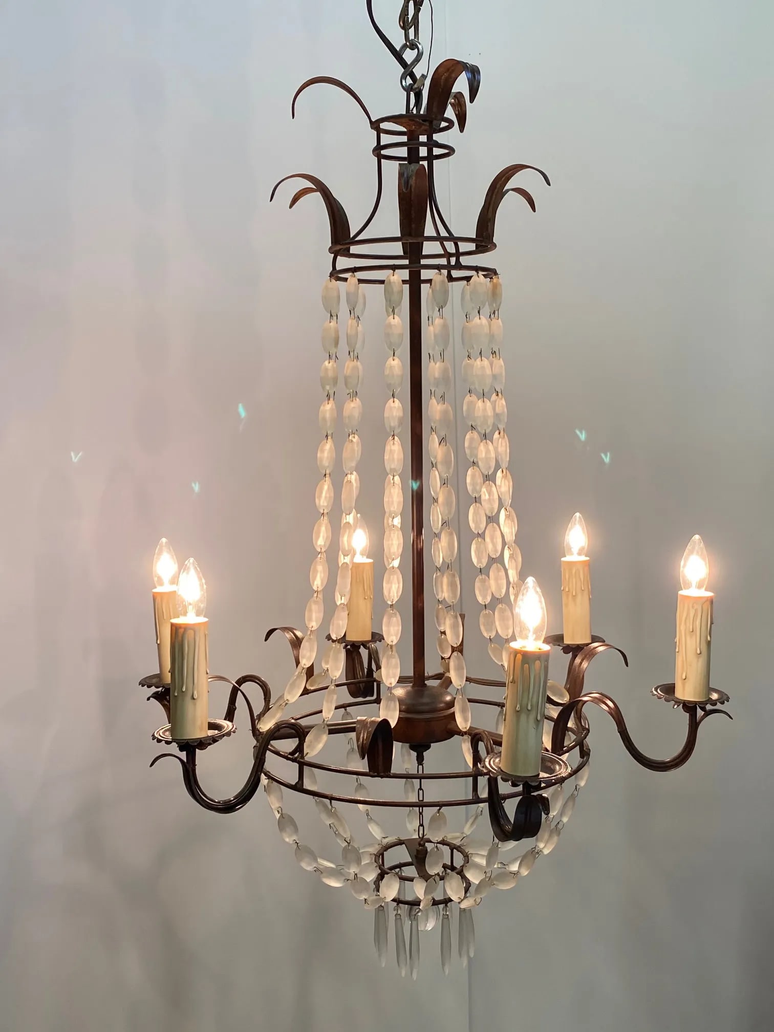 Italian Empire Style Iron and Frosted Glass Chandelier - 4
