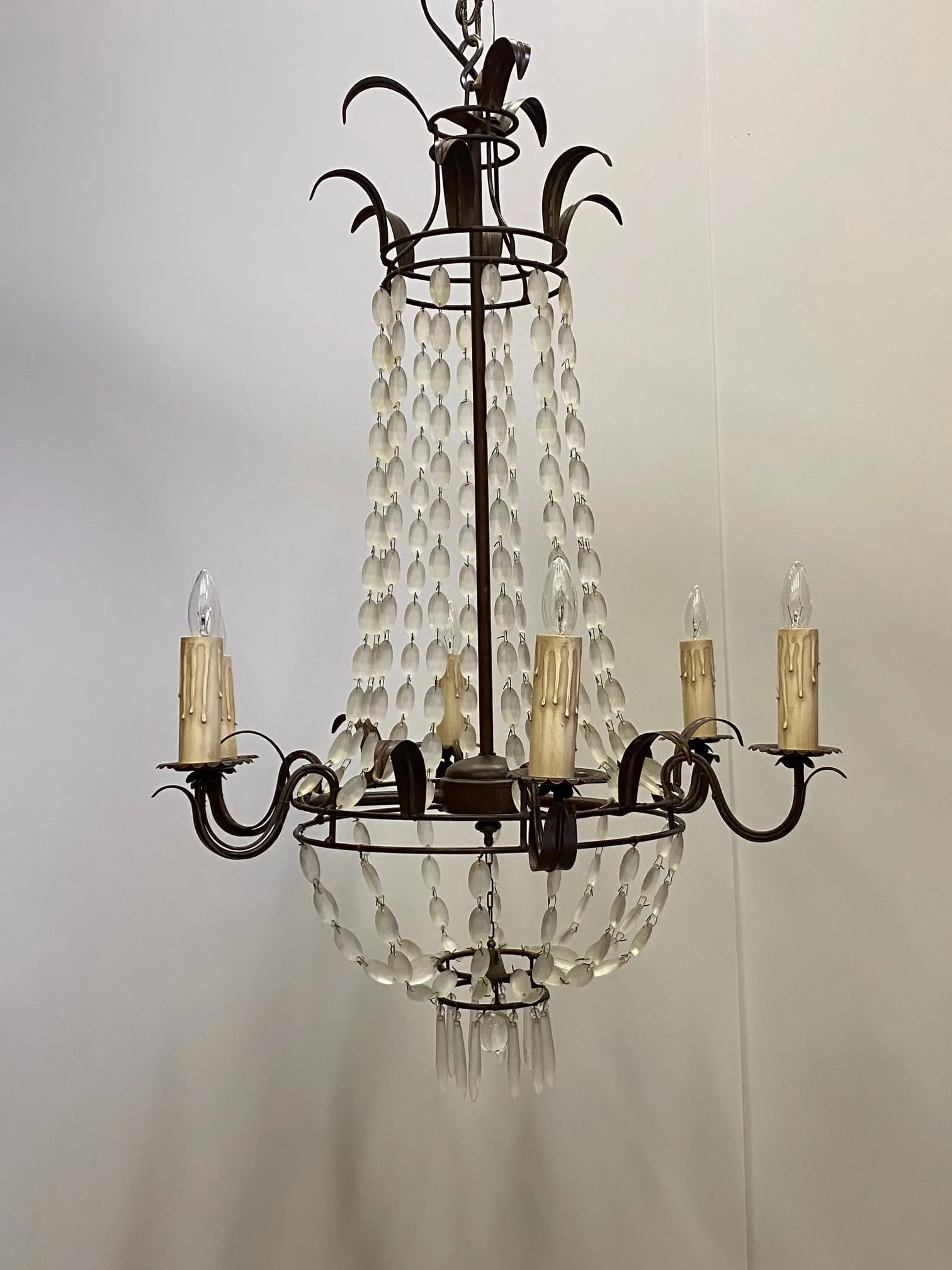 Italian Empire Style Iron and Frosted Glass Chandelier - 5