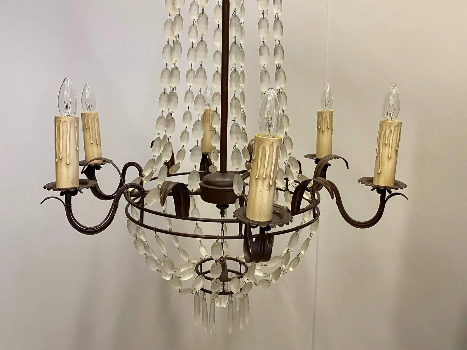 Italian Empire Style Iron and Frosted Glass Chandelier - 6