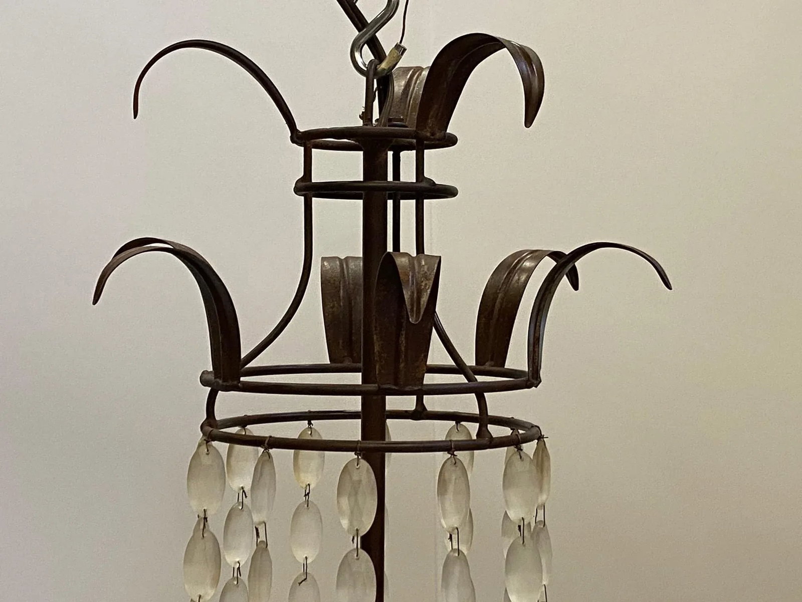 Italian Empire Style Iron and Frosted Glass Chandelier - 7