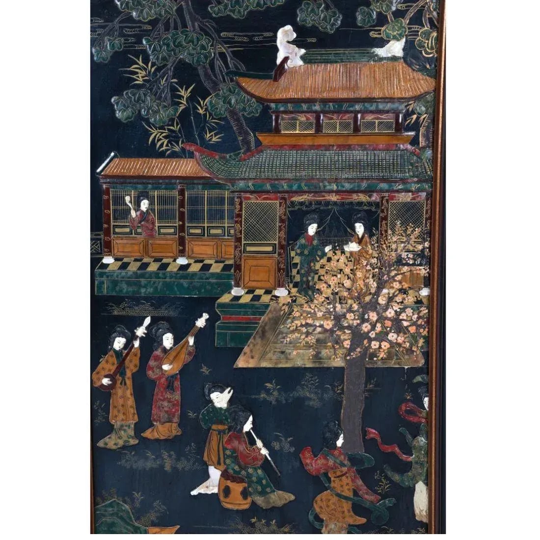 Framed Chinoiserie Panel With Stone Inlay - 2
