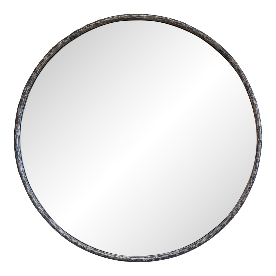 Large Round Hammered Iron Ring Mirror by Design Mix Studio: Make a bold design statement with this stunning, large modern hand-hammered iron ring mirror! Its impressive size and unique textured frame make it an eye-catching focal point for any contemporary,