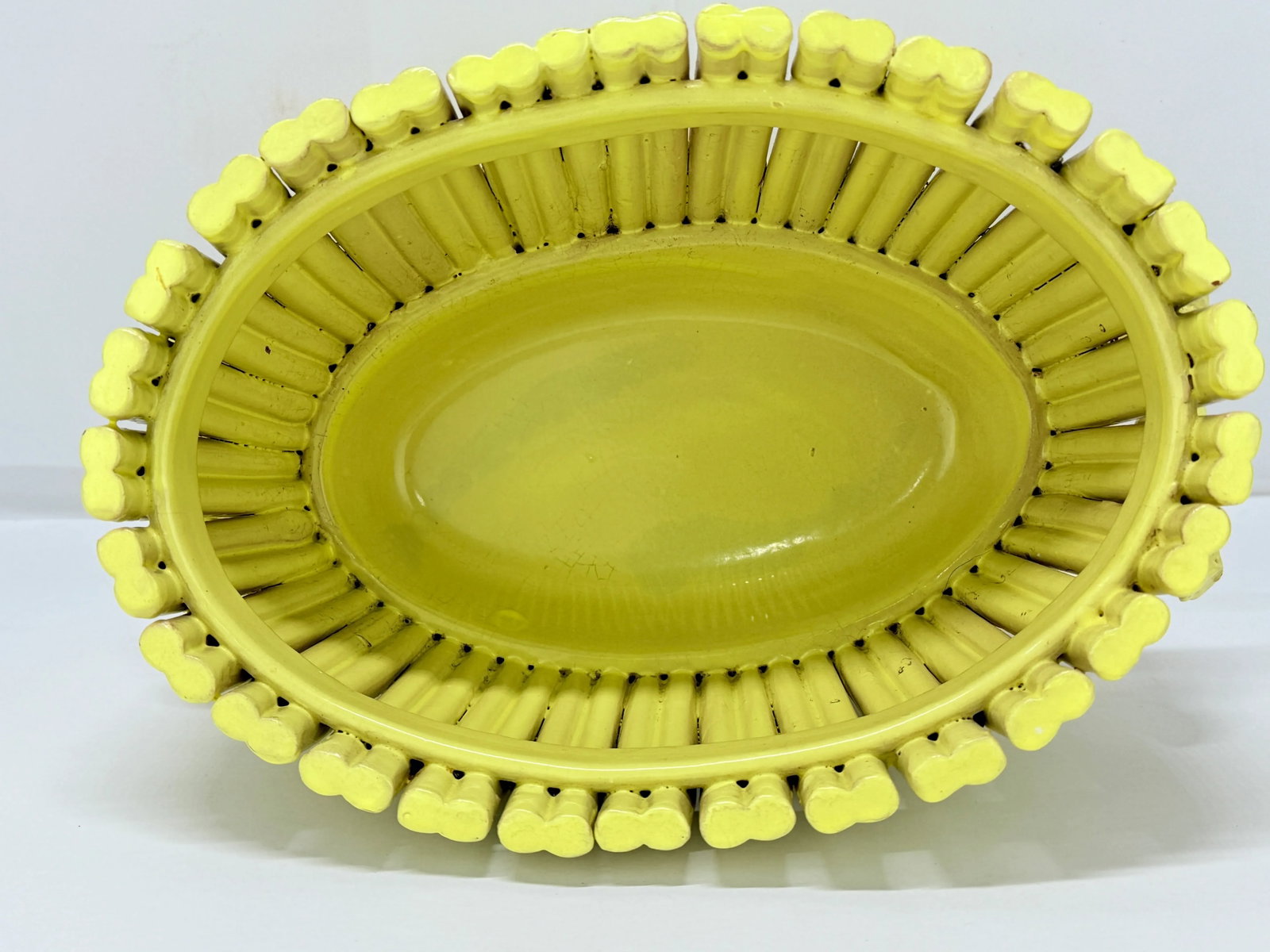 Vintage Italian Yellow Glazed Faux Bamboo Terracotta Planter or Centerpiece - 6