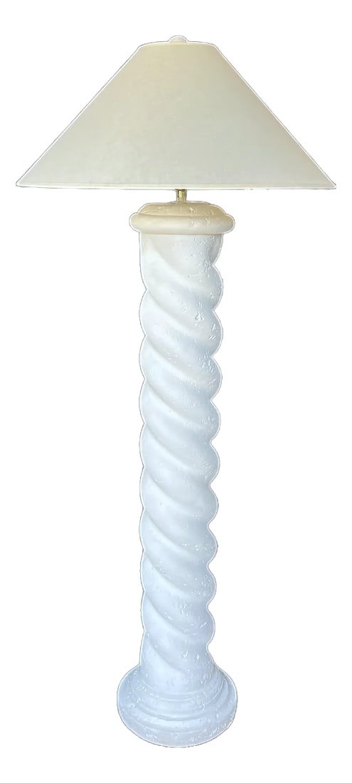 1980s White Plaster Twisted Spiral Column Floor Lamp in the Style of Michael Taylor, John Dickinson (1 of 6)