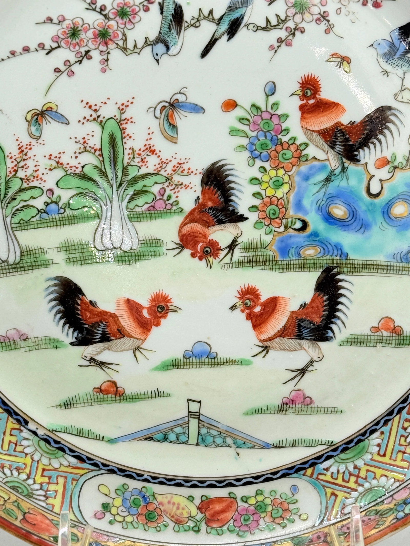 Pair, Chinese Export Porcelain Famille Rose Rooster Decorated Dinner Plates - 3