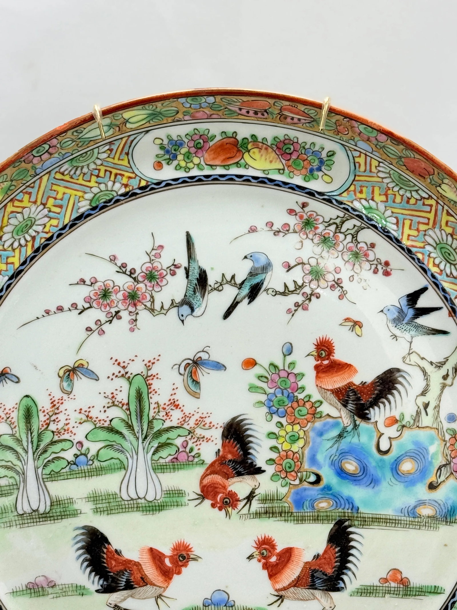 Pair, Chinese Export Porcelain Famille Rose Rooster Decorated Dinner Plates - 4
