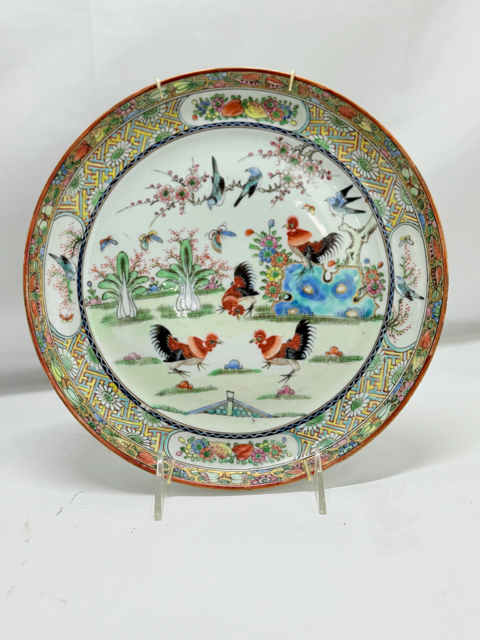 Pair, Chinese Export Porcelain Famille Rose Rooster Decorated Dinner Plates - 5