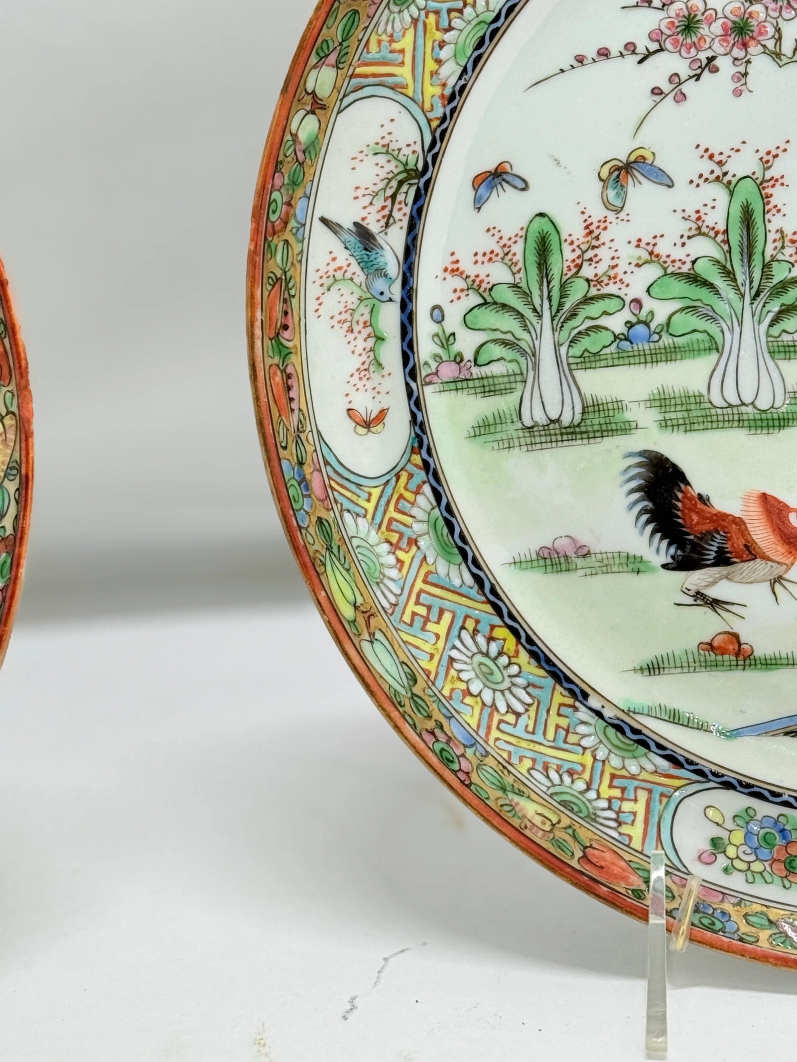 Pair, Chinese Export Porcelain Famille Rose Rooster Decorated Dinner Plates - 6