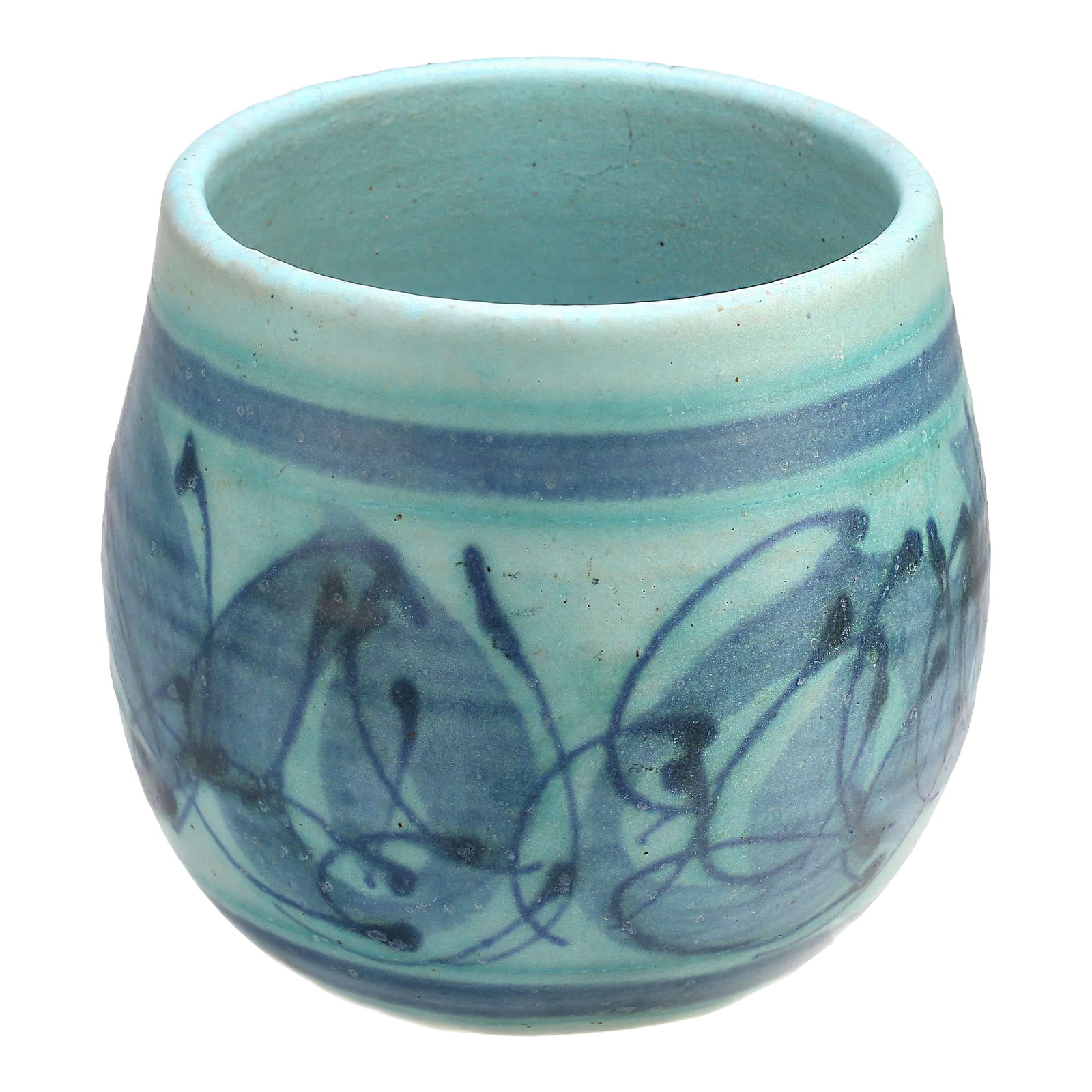 Mid 20th Century Jt Abernathy Blue Glaze Bowl: JT Abernathy Iconic Blue Glaze Bowl This stunning piece by JT Abernathy is a beautiful example of mid-century modern craftsmanship, showcasing the artist's signature blue glaze that blends vibrant hue