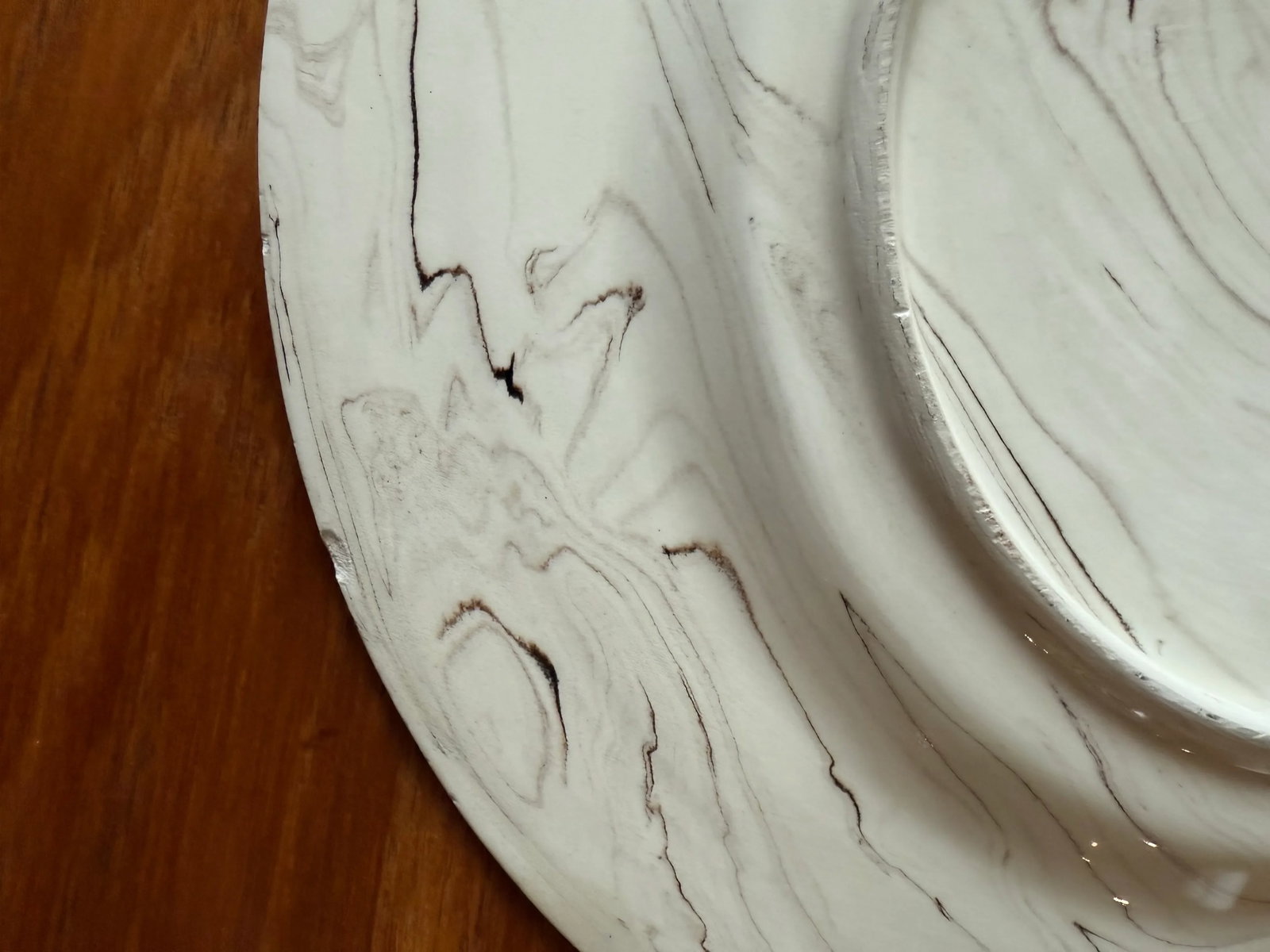 Set of 4 French Ceramic Plates With Cream and Brown Marbled Design - 11