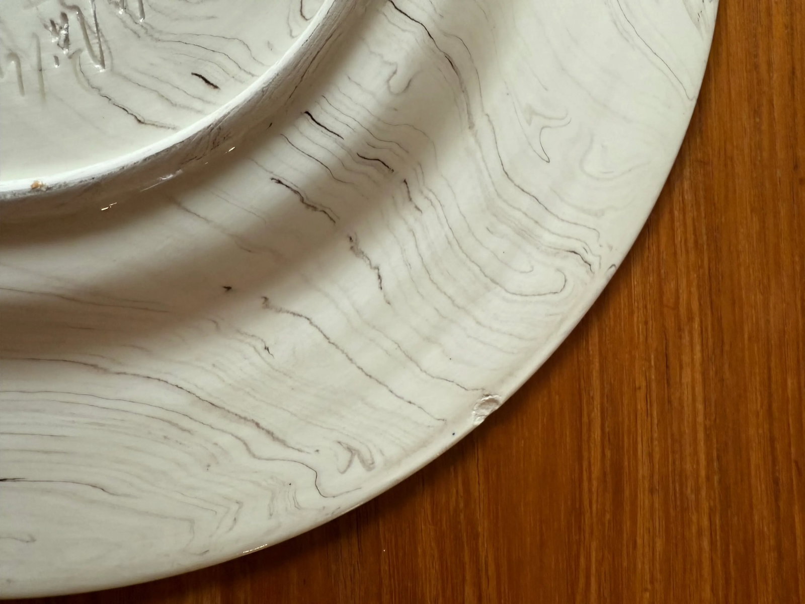 Set of 4 French Ceramic Plates With Cream and Brown Marbled Design - 12
