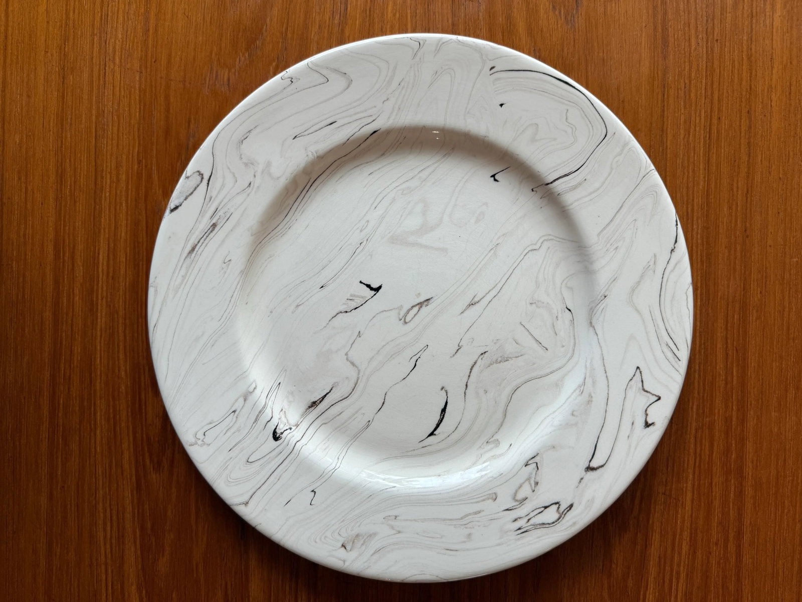 Set of 4 French Ceramic Plates With Cream and Brown Marbled Design - 4