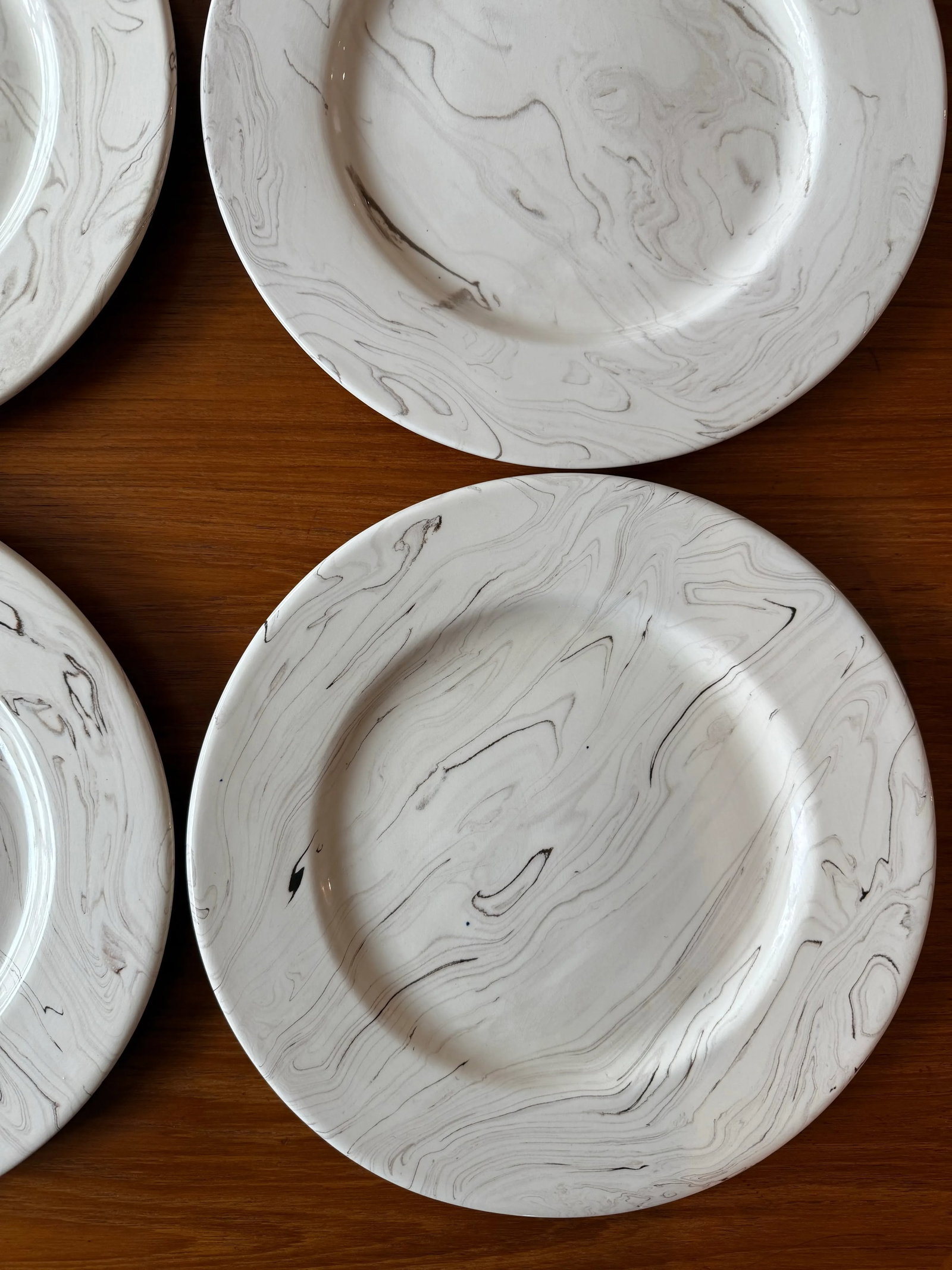 Set of 4 French Ceramic Plates With Cream and Brown Marbled Design - 6