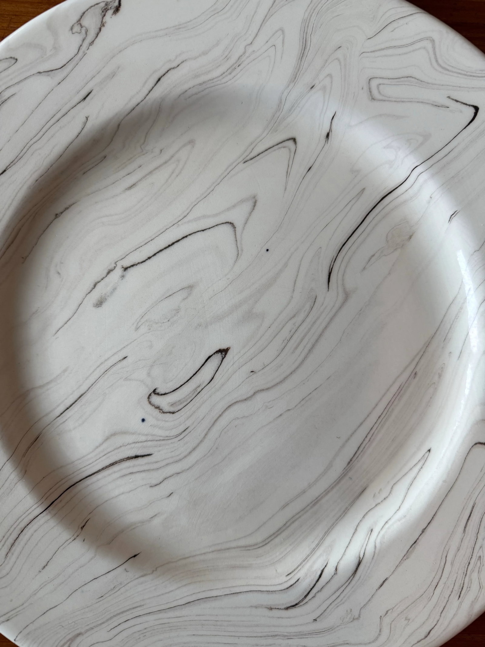 Set of 4 French Ceramic Plates With Cream and Brown Marbled Design - 7