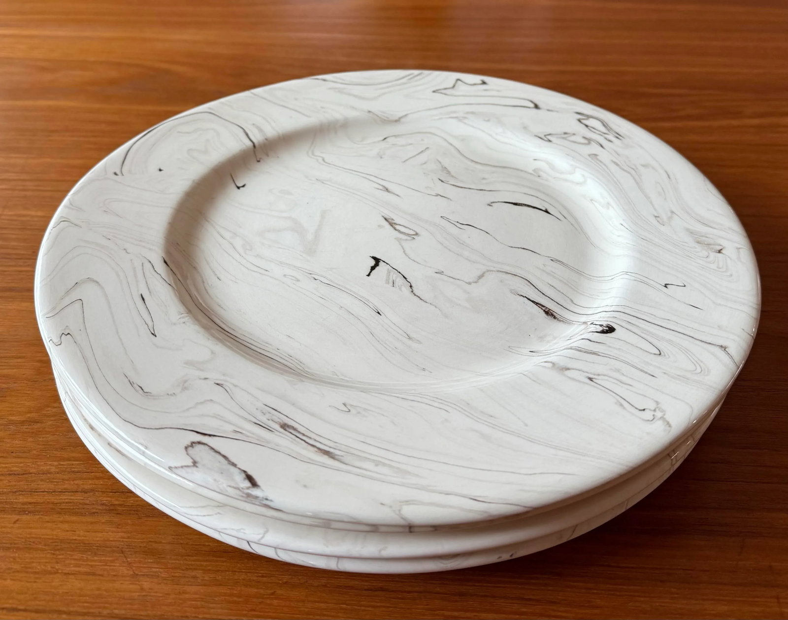 Set of 4 French Ceramic Plates With Cream and Brown Marbled Design - 8
