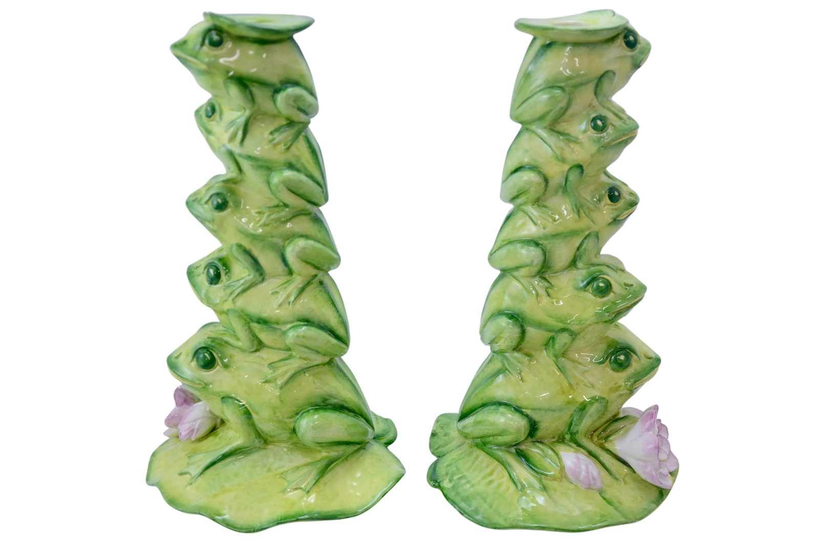 Italian Ceramic Frogs 12" Candlesticks - Pair - 2