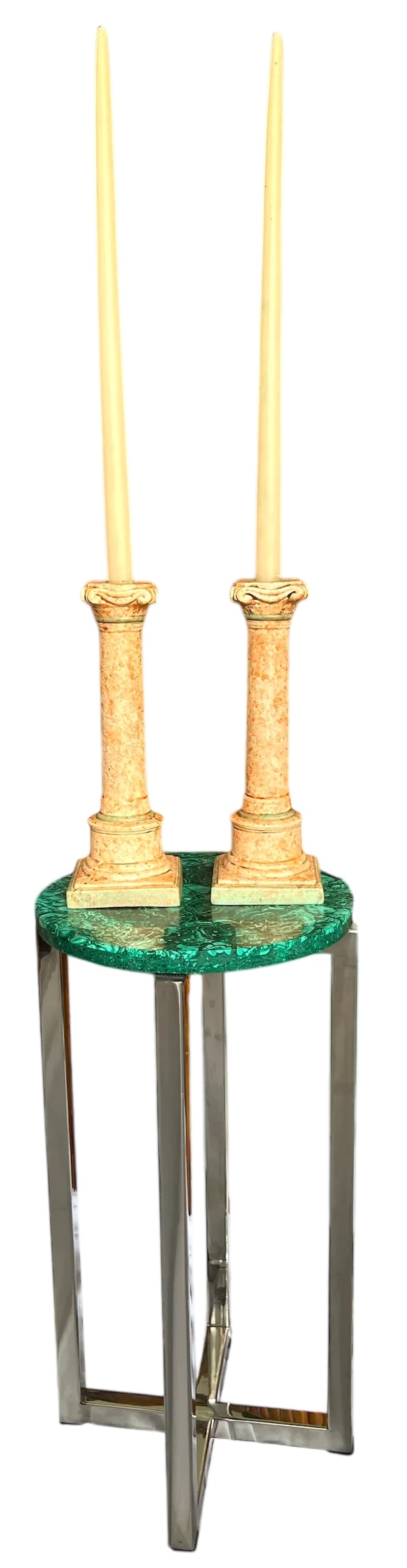 Vintage Italianate Marbleized Terracotta Pink and Green Plaster Candlestick Holders in the Form of C - 3