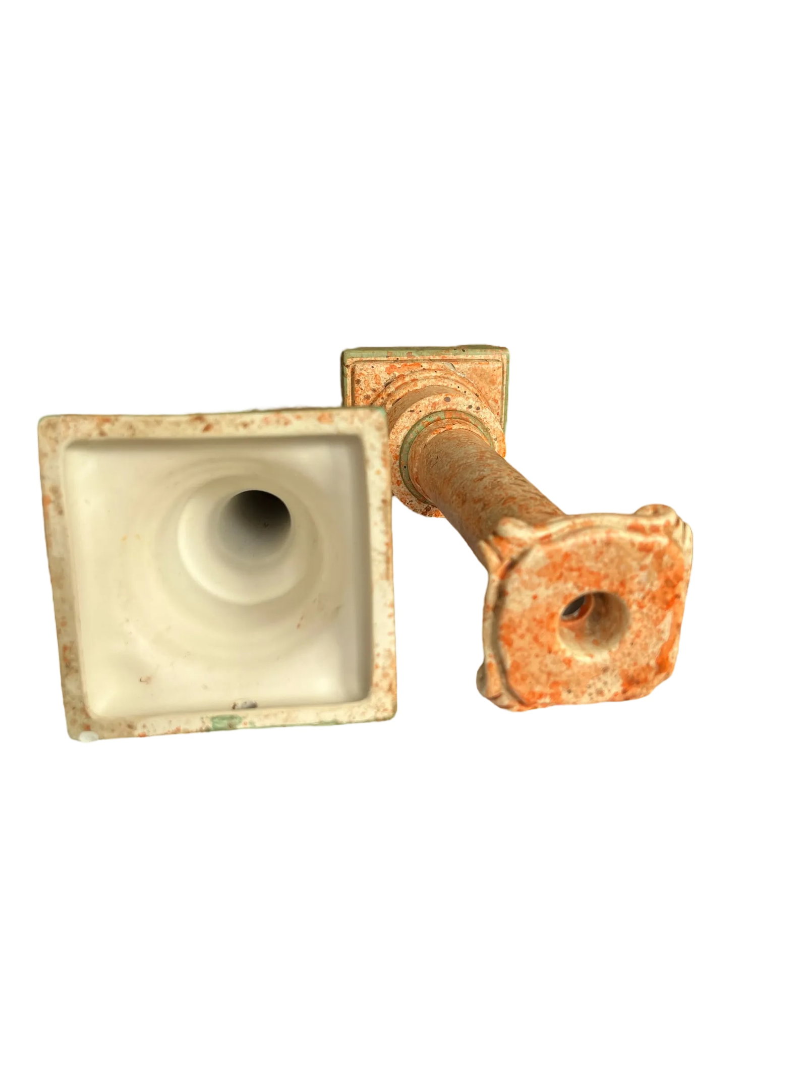 Vintage Italianate Marbleized Terracotta Pink and Green Plaster Candlestick Holders in the Form of C - 5