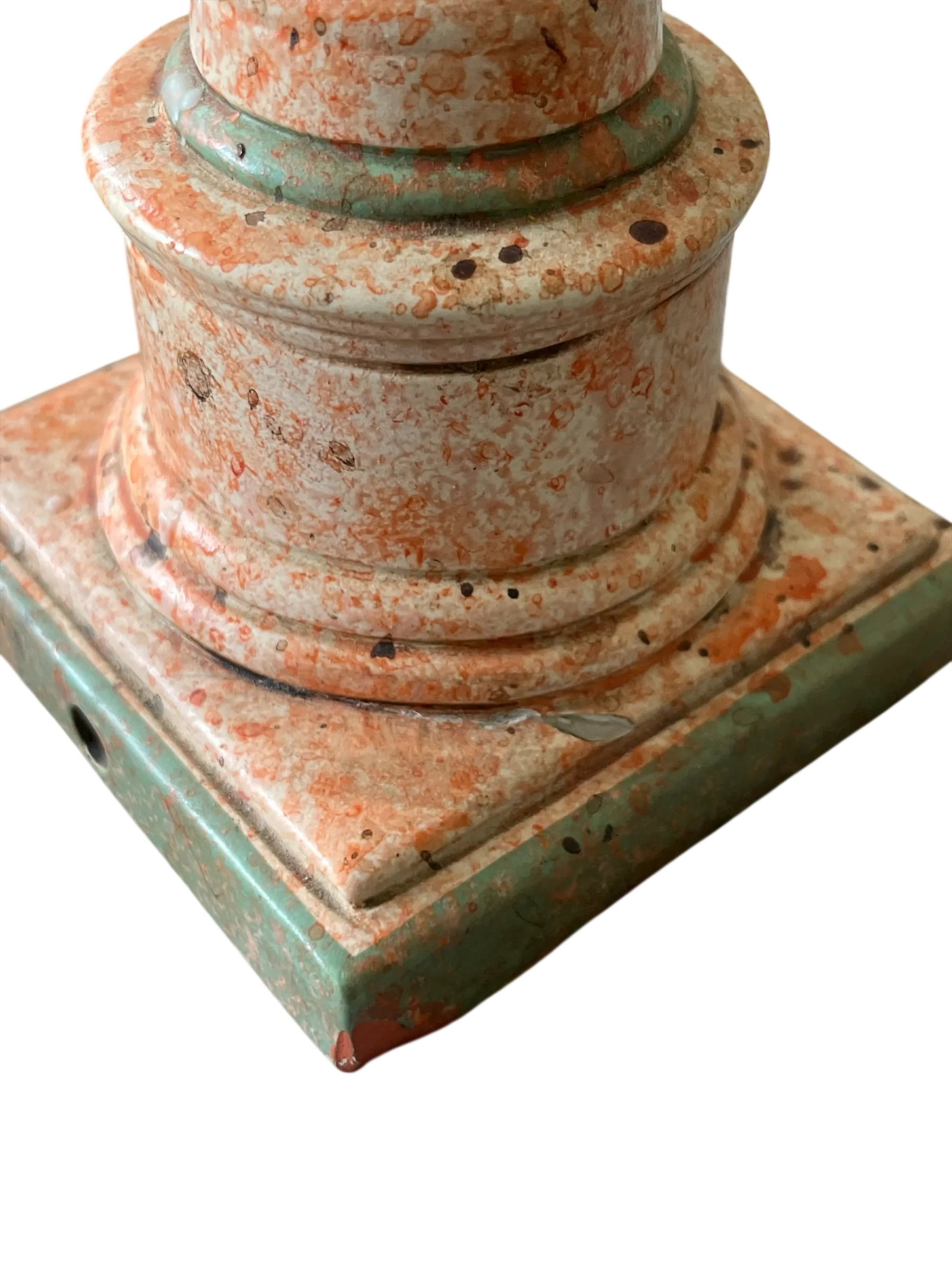 Vintage Italianate Marbleized Terracotta Pink and Green Plaster Candlestick Holders in the Form of C - 9