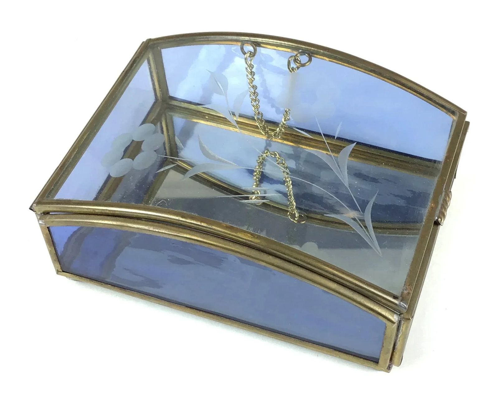 1960s Etched Glass and Brass Dome Display Case - 11