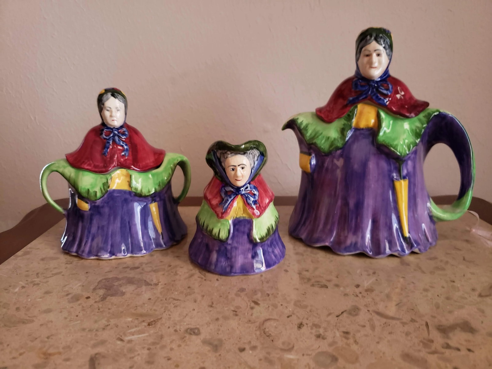 1930s English Lady Figural Tea Pot Set With Sugar and Creamer by h.j. Wood - Set of 3 - 2
