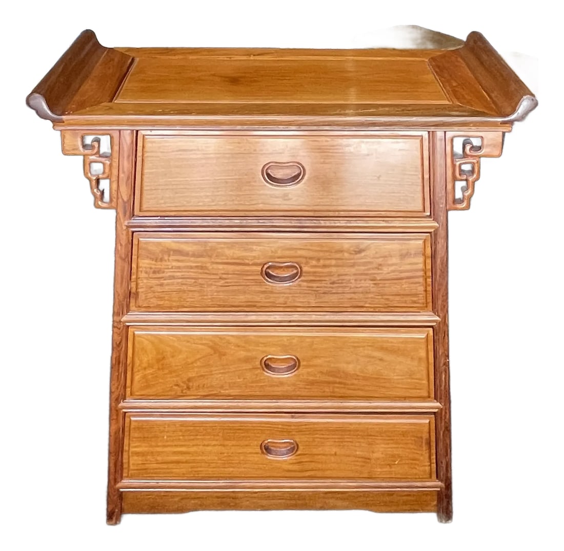 Vintage Asian Four Drawer Dresser: Lyrical and utilitarian Chinese dresser. Compact and visually stunning. Top width 31.75 Condition: Alterations: Original Condition Unaltered Imperfections: Some Imperfections Condition Notes: Very goo