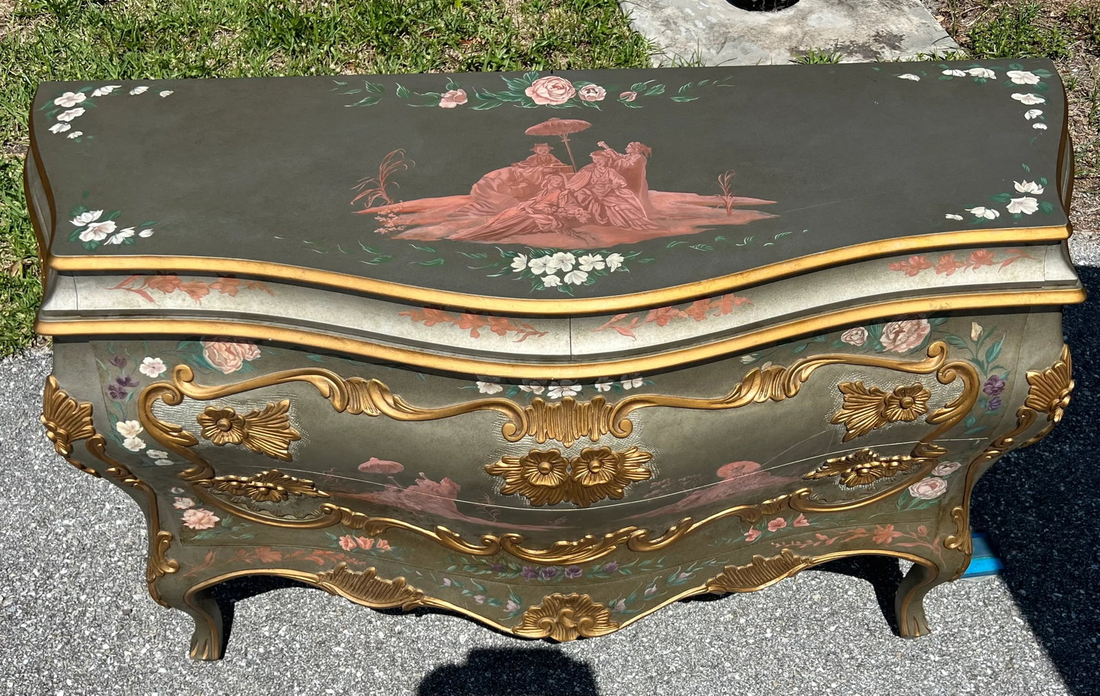 Decorated Venetian Rococo Bombe Commode - 5