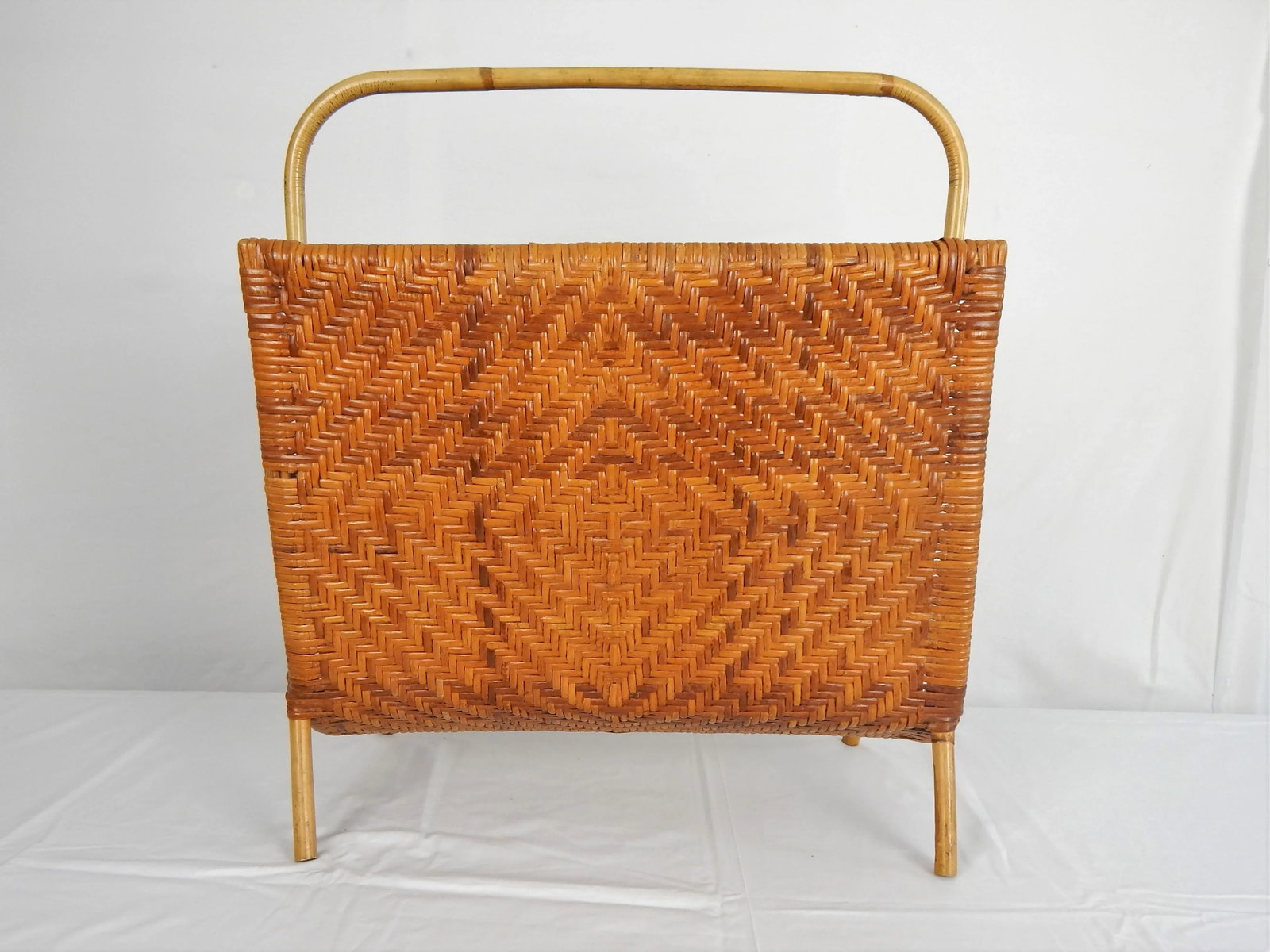 Large Mid-Century Woven Rattan & Bamboo Magazine Rack - 2