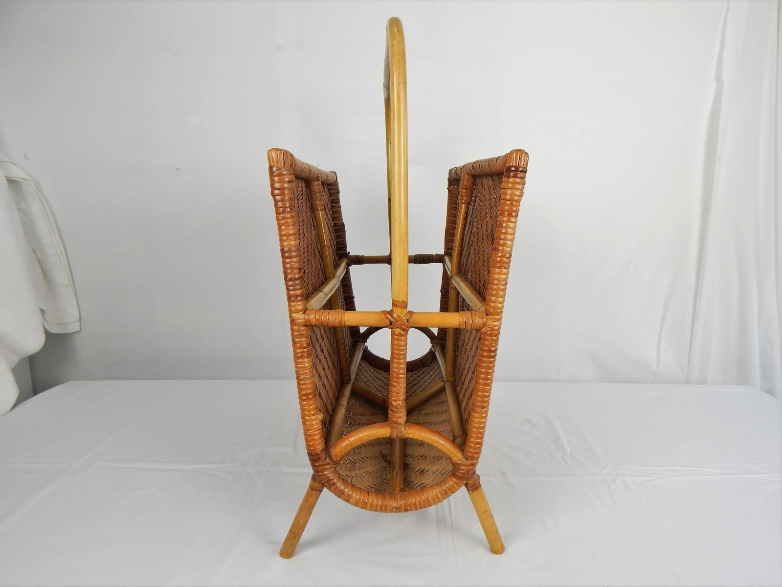 Large Mid-Century Woven Rattan & Bamboo Magazine Rack - 5
