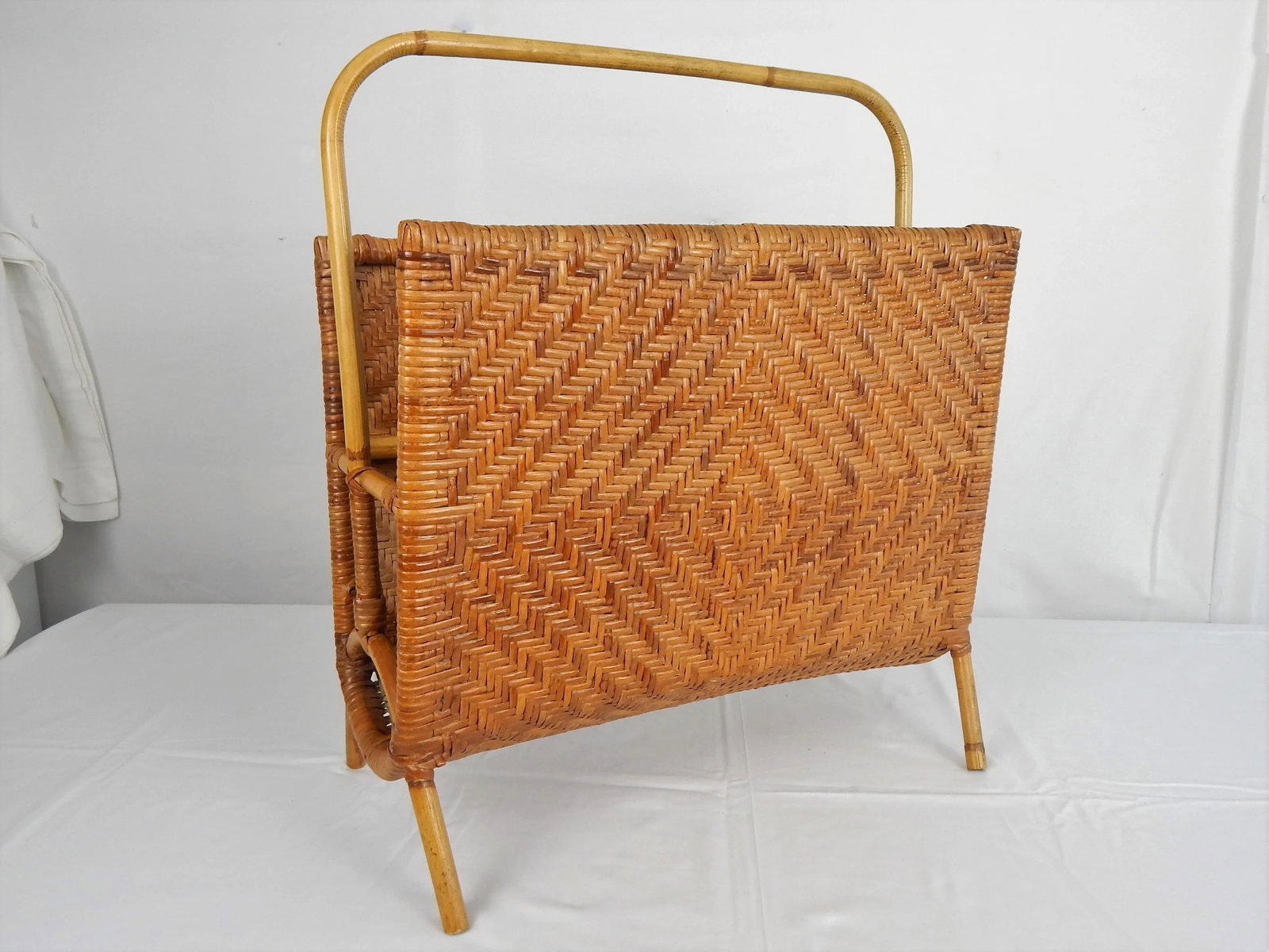 Large Mid-Century Woven Rattan & Bamboo Magazine Rack - 7