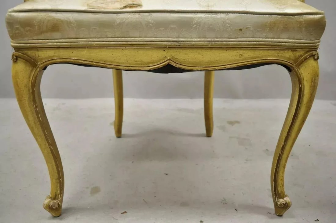Mid 20th Century Vintage Italian Provincial French Louis XV Yellow Cane Dining Arm Chairs - Pair - 5
