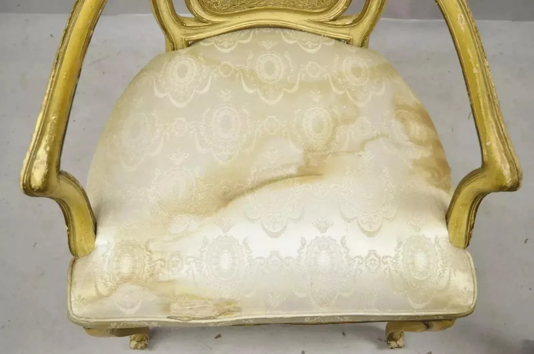Mid 20th Century Vintage Italian Provincial French Louis XV Yellow Cane Dining Arm Chairs - Pair - 6