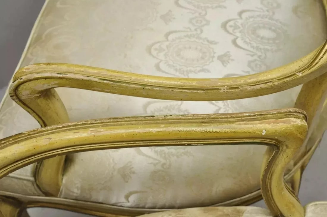 Mid 20th Century Vintage Italian Provincial French Louis XV Yellow Cane Dining Arm Chairs - Pair - 8