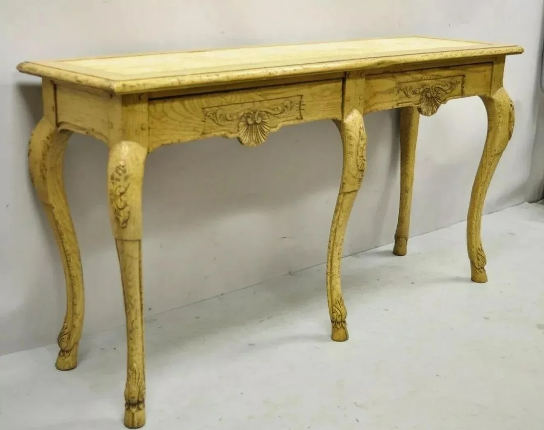 Baker Italian Regency Provincial Oak 2 Drawer Hoof Foot Console Hall Sofa Table - 2