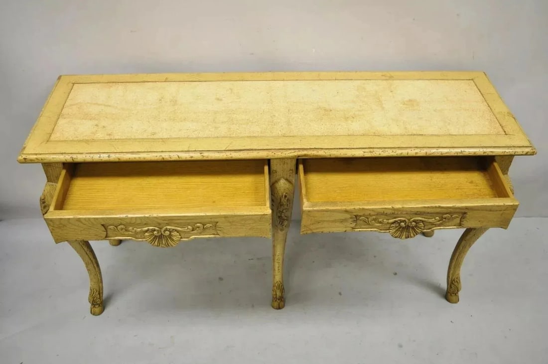 Baker Italian Regency Provincial Oak 2 Drawer Hoof Foot Console Hall Sofa Table - 3
