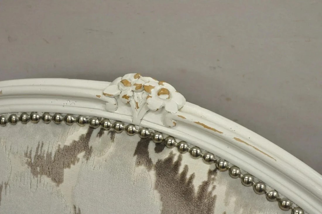 Vintage French Country Louis XV Style White Distress Painted Arm Chairs - A Pair - 6