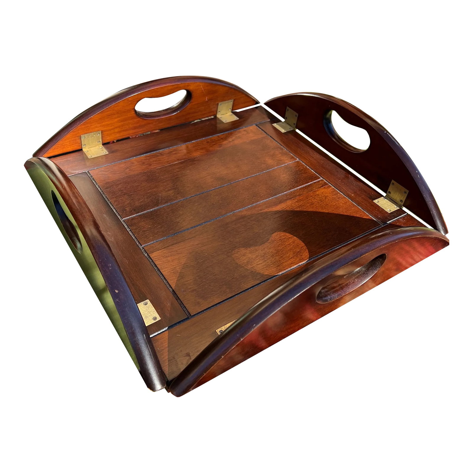 Large 1970s Wooden Round Folding Tray: Up for consideration is a beautiful large round wooden folding tray. This would look lovely in your home and it is a great find for the interior design enthusiast. Please check out my other listings!
