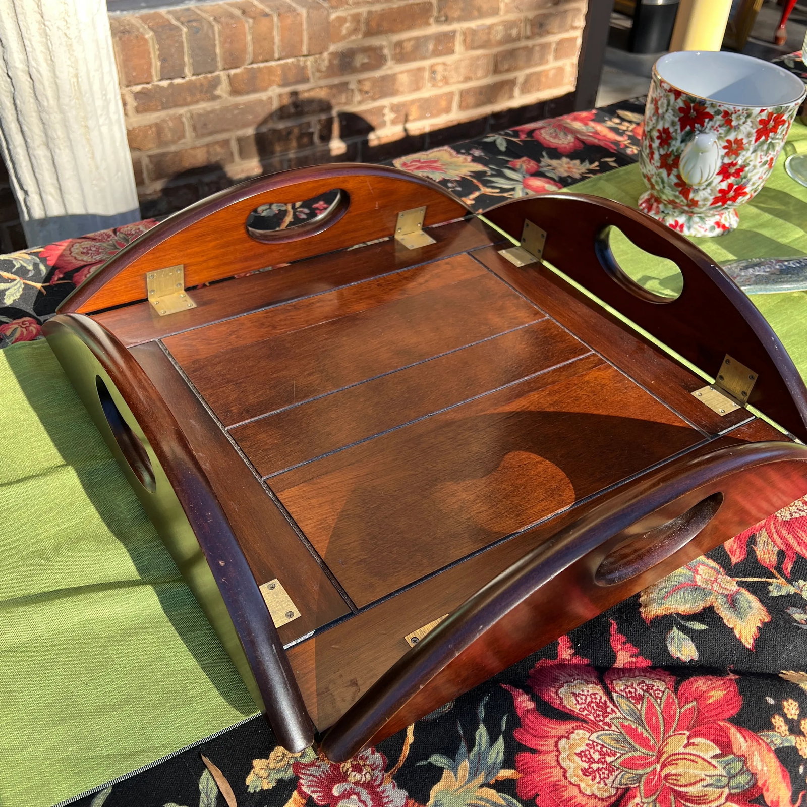 Large 1970s Wooden Round Folding Tray - 2