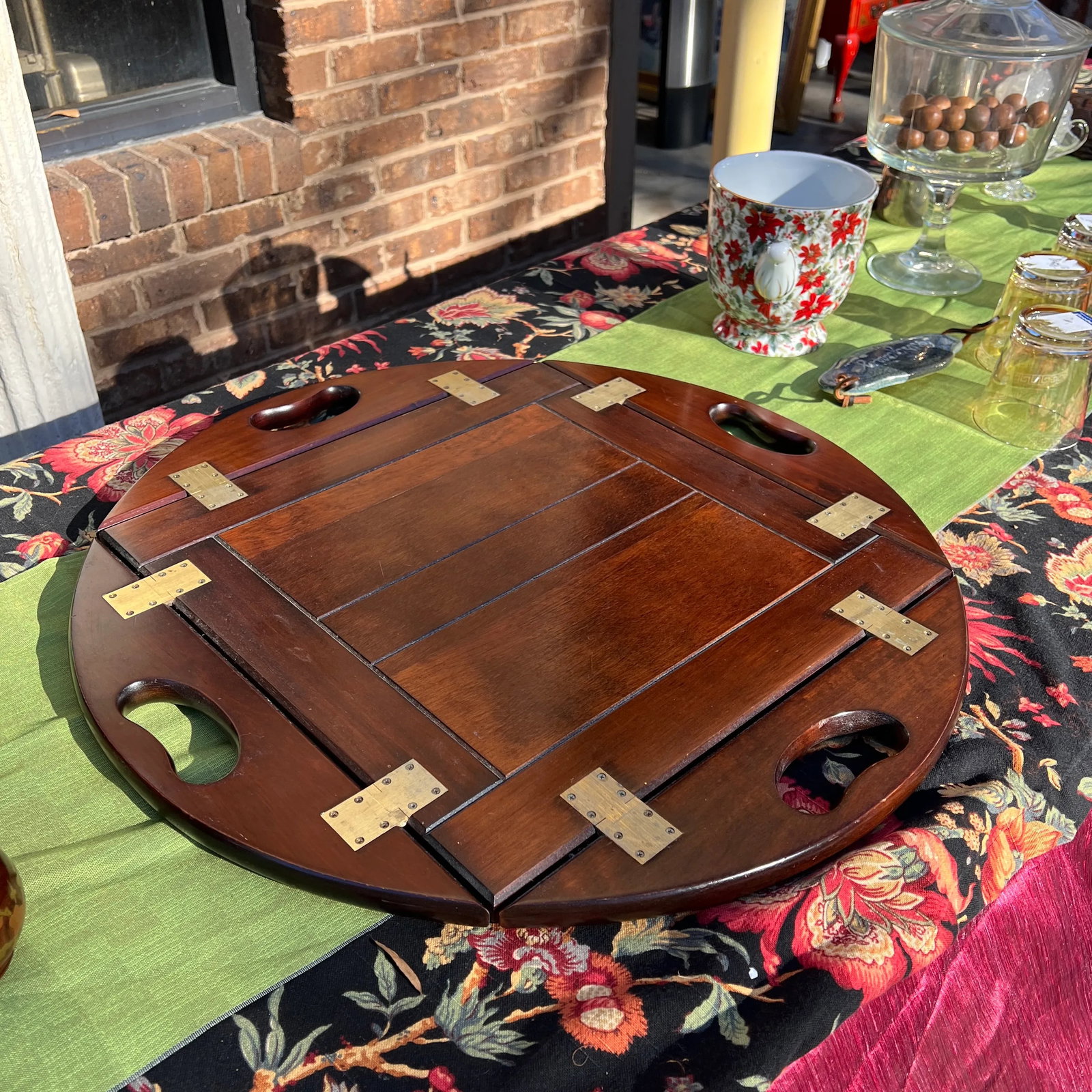 Large 1970s Wooden Round Folding Tray - 3