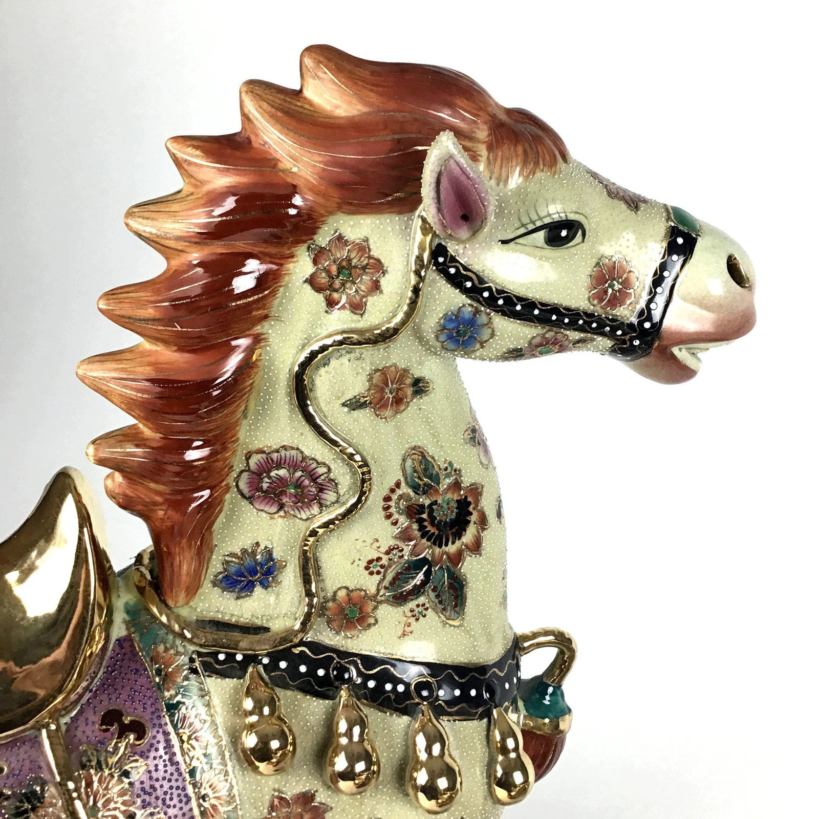 Vintage Chinese Porcelain Golden Horses - a Pair - 10