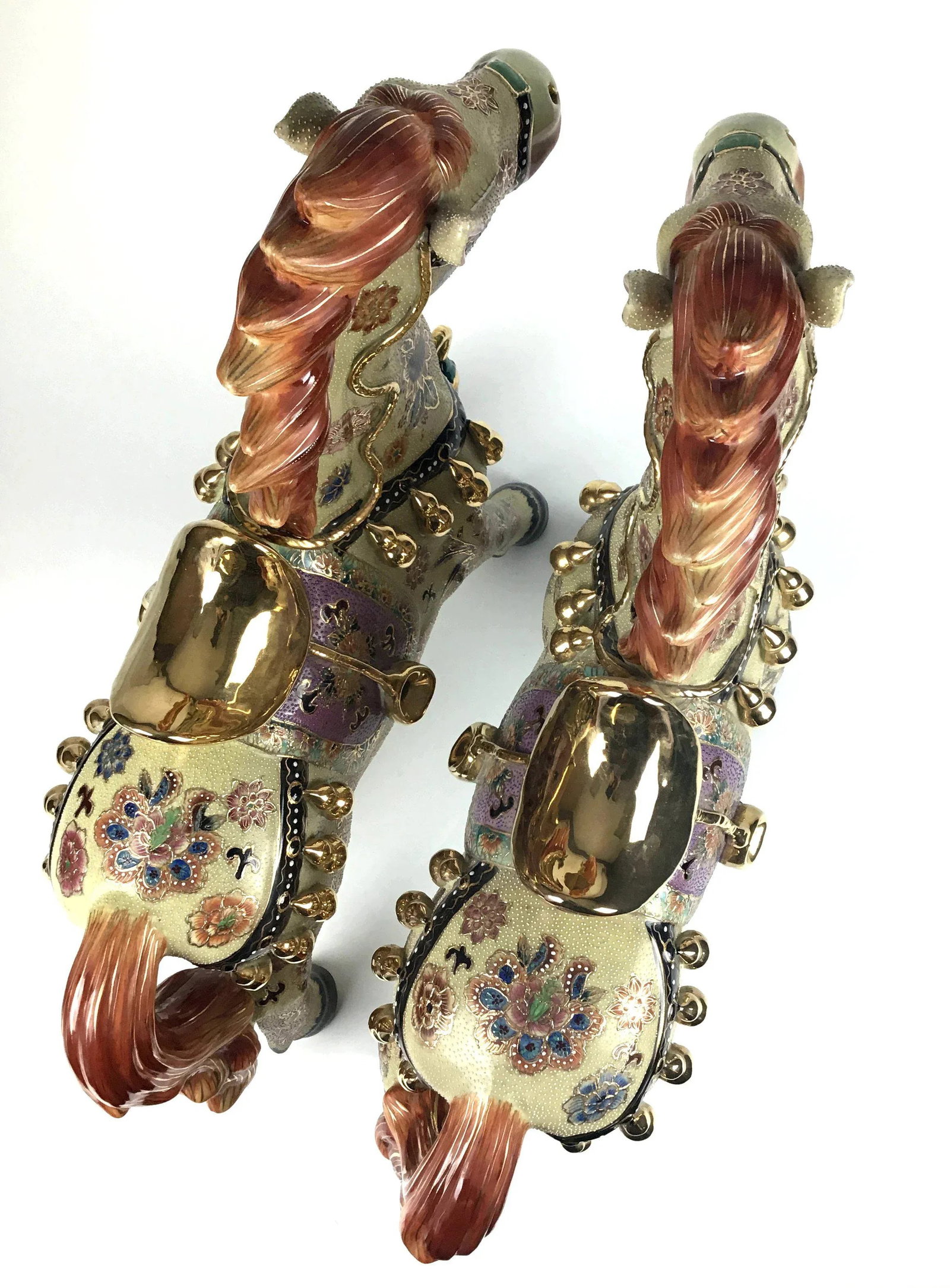 Vintage Chinese Porcelain Golden Horses - a Pair - 11