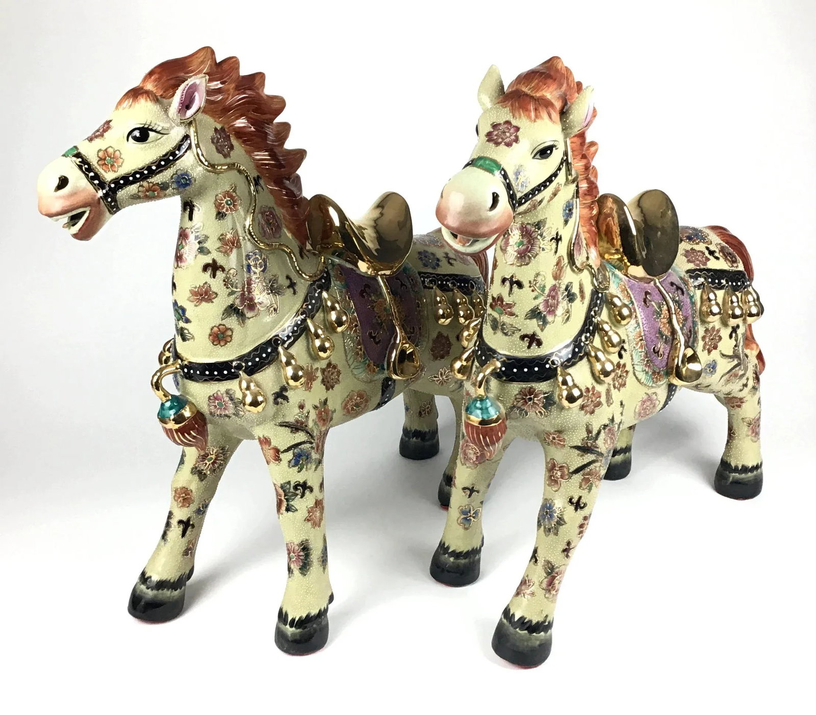 Vintage Chinese Porcelain Golden Horses - a Pair - 13