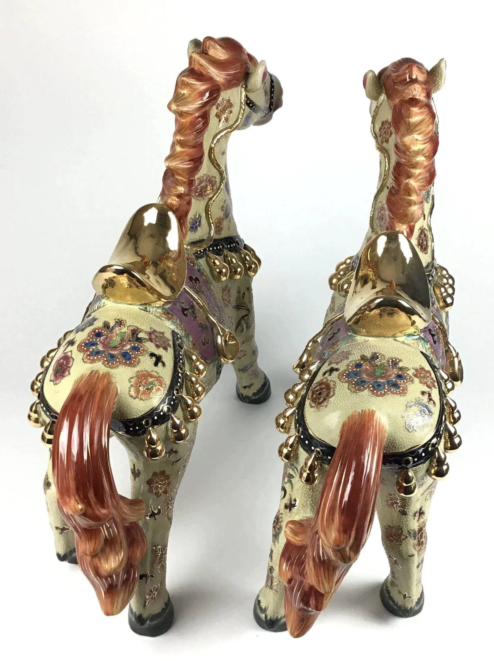 Vintage Chinese Porcelain Golden Horses - a Pair - 5
